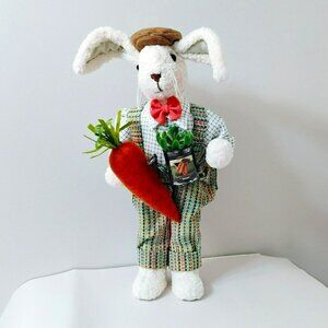 Karen Didion Carrot Garden Bunny, 19" Easter Rabbit Handcrafted Plush Plaid